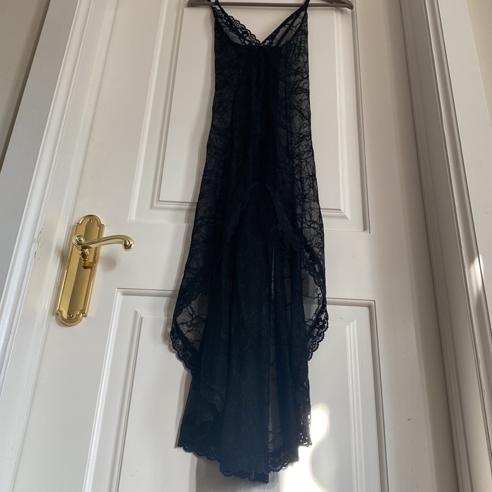 Black COQUETTE Lace Lingerie Front Slit Dress Size Small